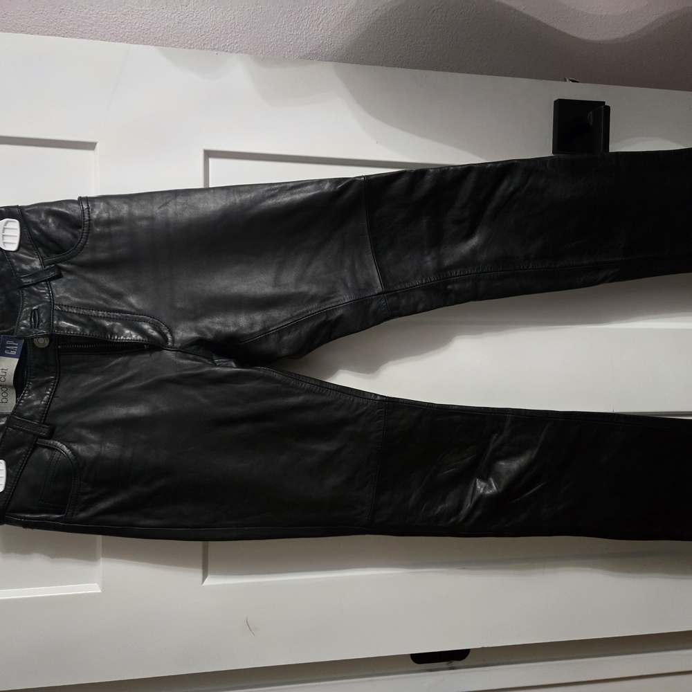 GAP Leather Straight Leg Raw Hem Pants